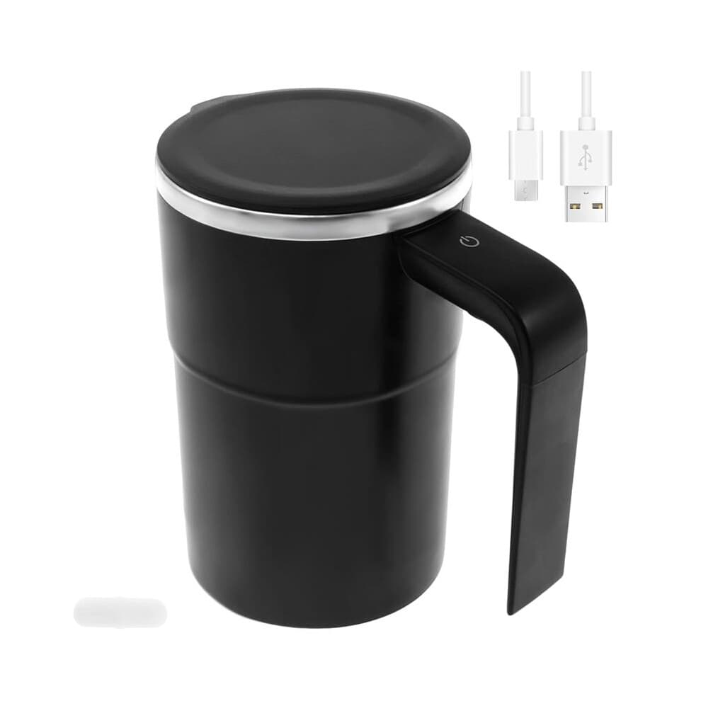 Magnetic Stirring Coffee Cup USB Charging with Digital Display and Spill Proof Lid for Home and Office Use