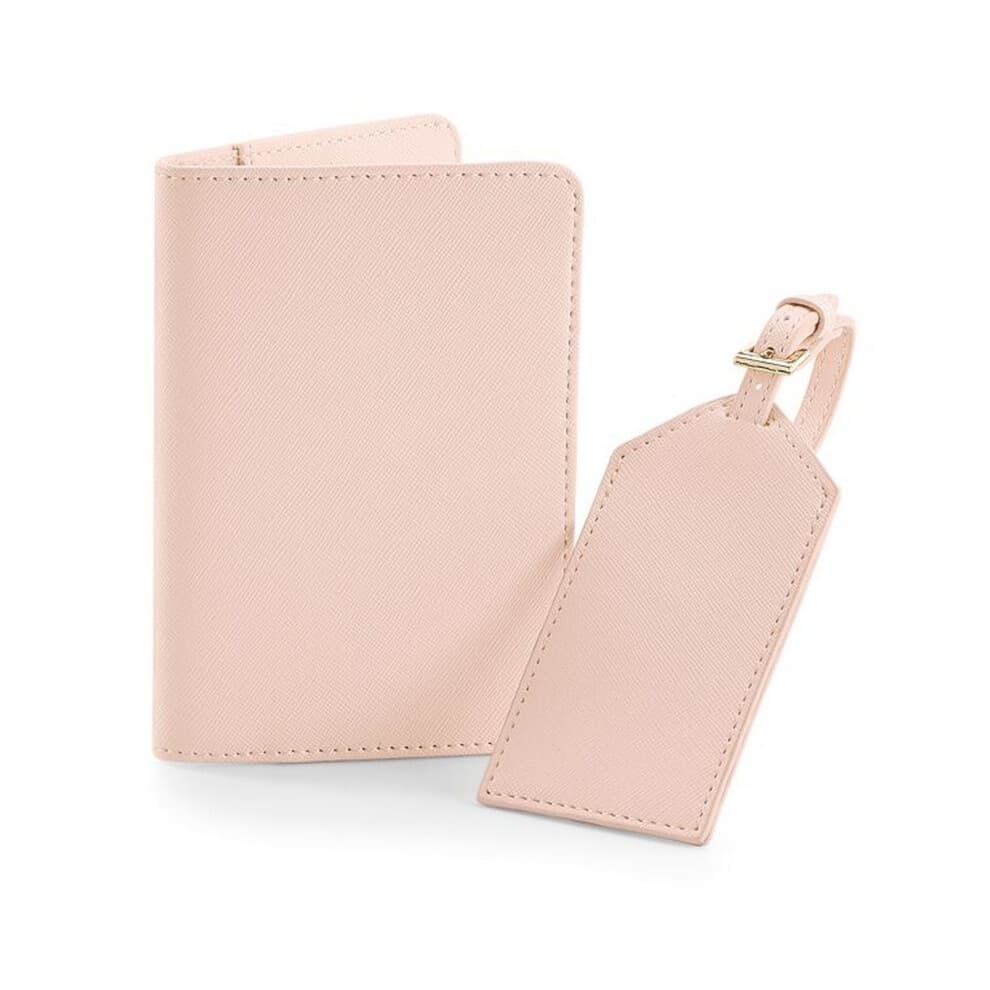 (One Size, Soft Pink) Bagbase Boutique Passport Holder and Luggage Tag Set