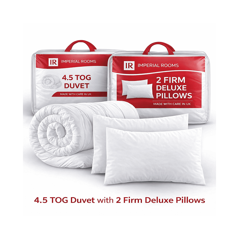 (Super King) 4.5 Tog Duvet with 2 Deluxe Bounce Back Pillows - All Seasons Lightweight Duvet Set