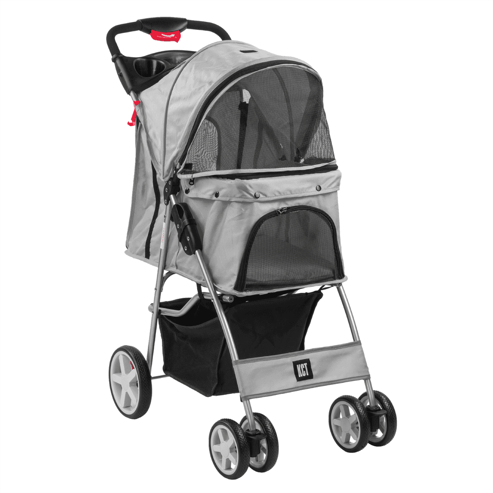 (Grey Pet Stroller) KCT Hooded Pet Strollers for Small to Medium Sized Pets