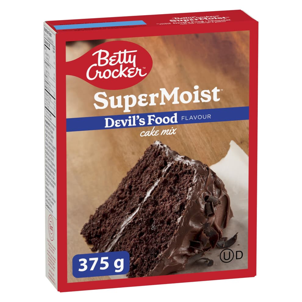 BETTY CROCKER - CAKE MIX - Super Moist Devil's Food Chocolate Flavour, 375 Grams Package of Cake Mix, Baking Mix, Tastes Like Homemade, Easy To Bake