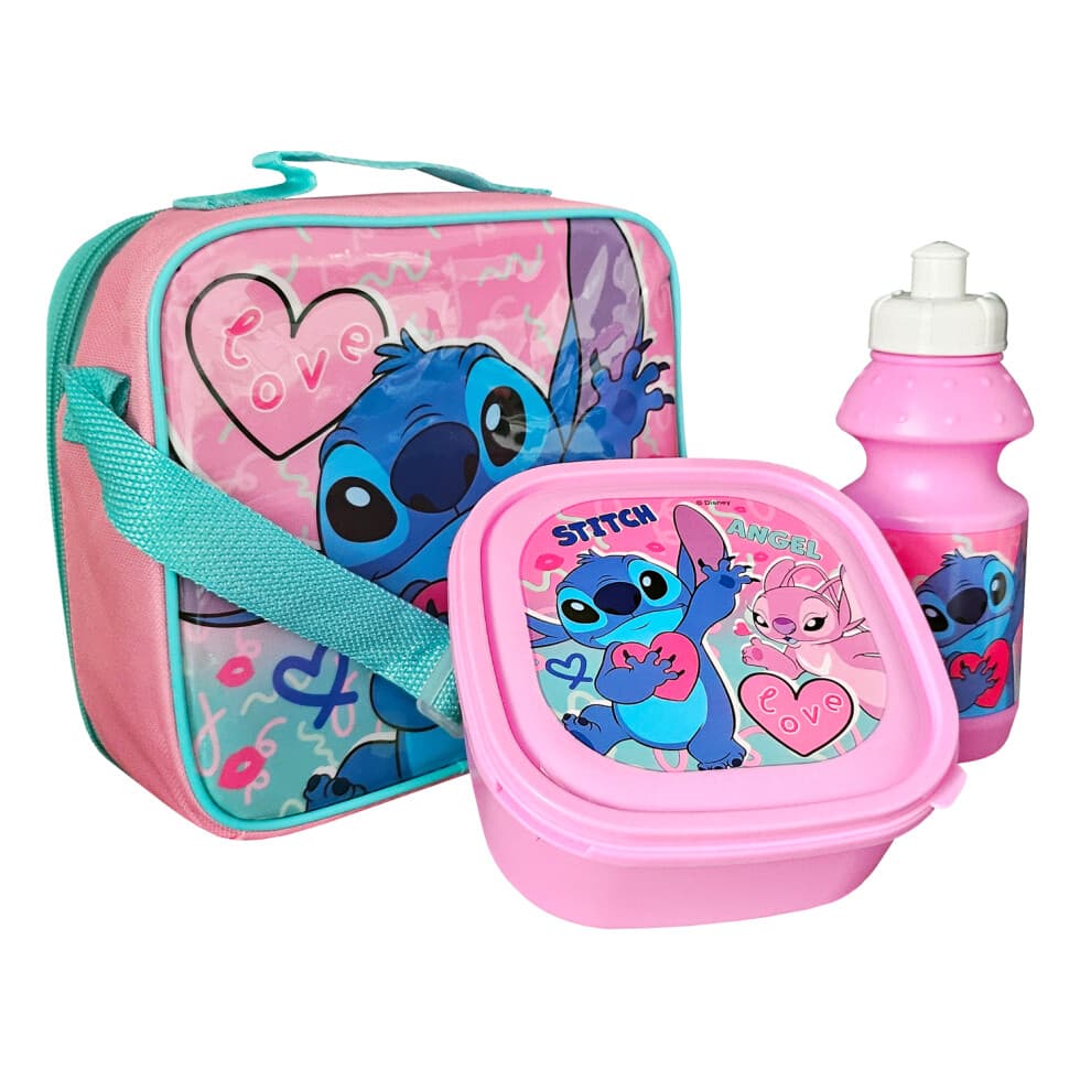 Stitch 3 Piece Lunch Bag, Sandwich Box Bottle Set