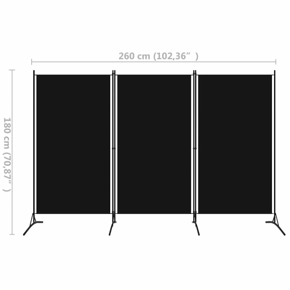 vidaXL 3-Panel Room Divider Black 260x180 cm Wall Partition Screen Separator
