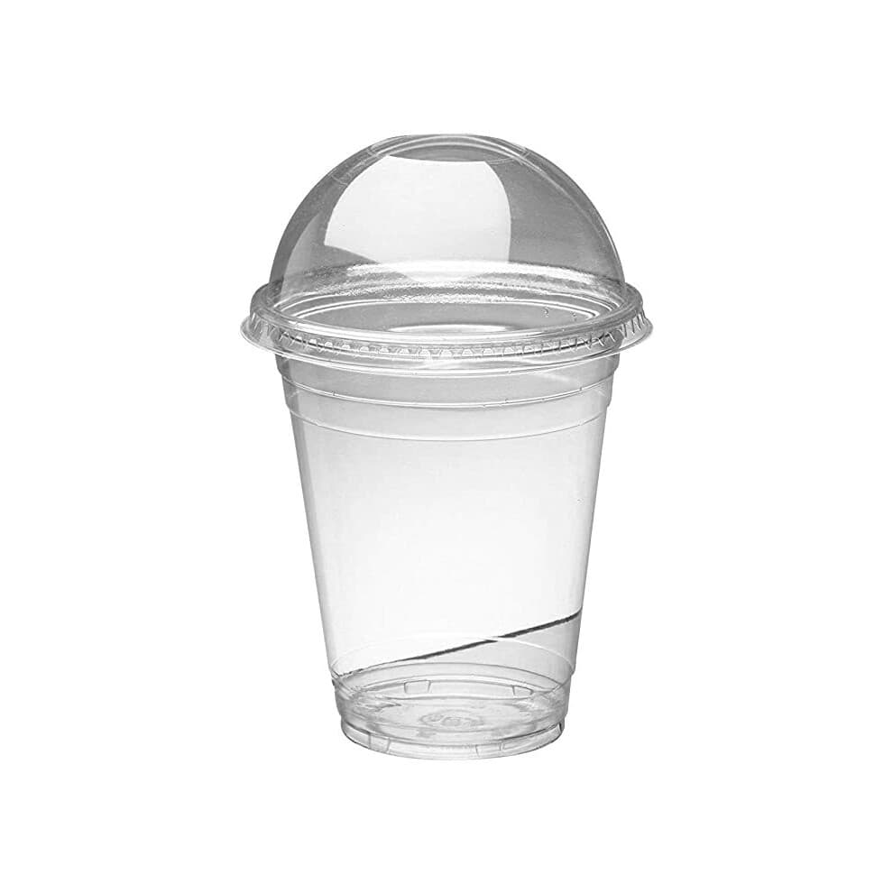 (Domed Lid with Hole, domed_12oz_x400) Smoothie Milkshake Cups Lids 10oz 12oz 15oz Clear Plastic Domed Pet Reusable