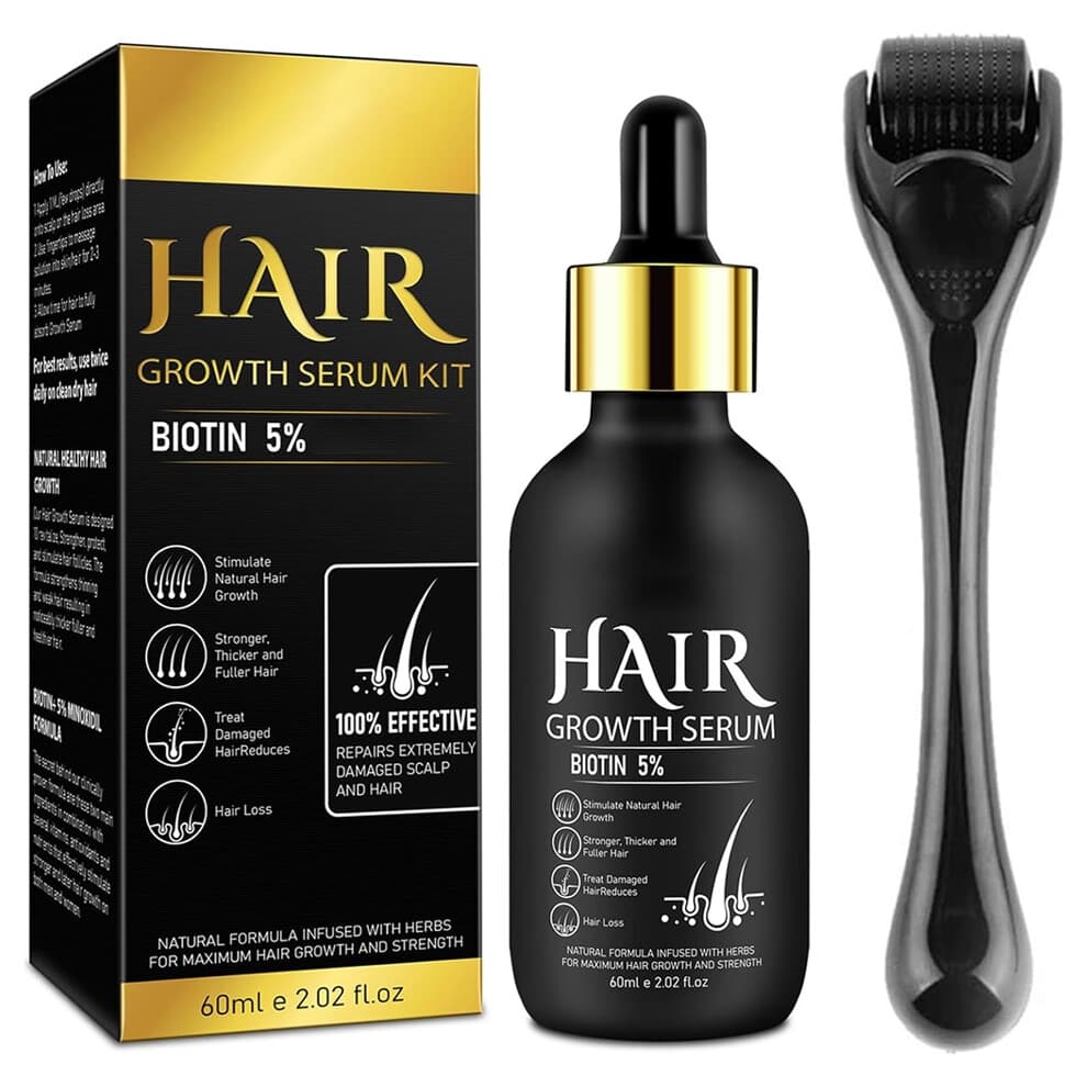Hair Growth Serum with Biotin,Hair Care for Healthy Hair Growth for Men Women, Hair Follicle Derma Roller,Hair Growth Formula,60ML