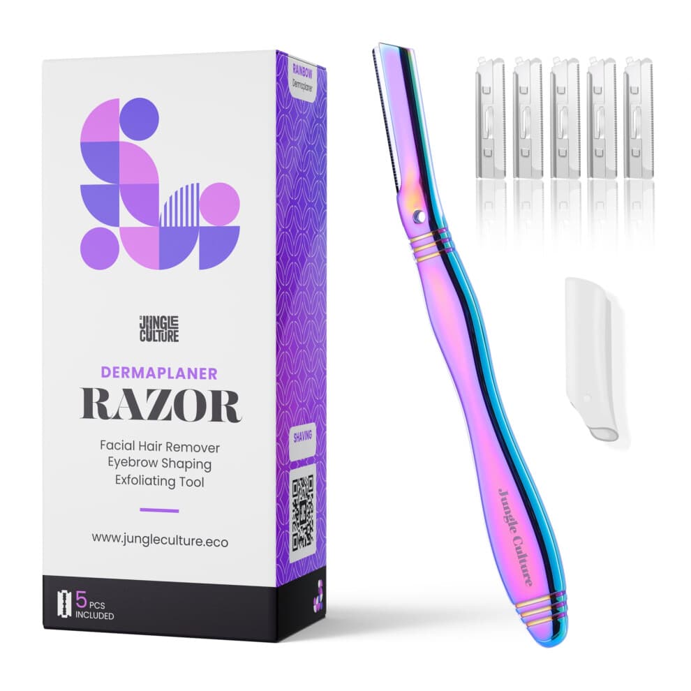 Jungle Culture Dermaplane Razor - Eyebrow Shaping, Precision Exfoliation & Hair Removal for Radiant, Smooth Skin - Dermaplaning Facial Razor with 5 Re