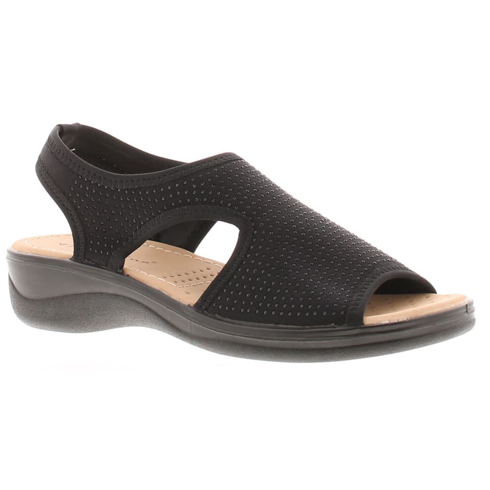 (Black, 7 (Adults')) Platino Womens Wedge Sandals Sophia Elasticated black UK Size