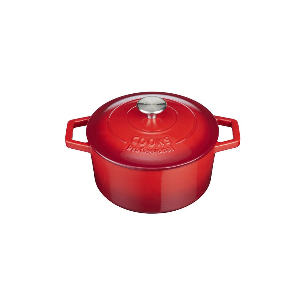 (Red) Cooks Professional 20cm Cast Iron Casserole