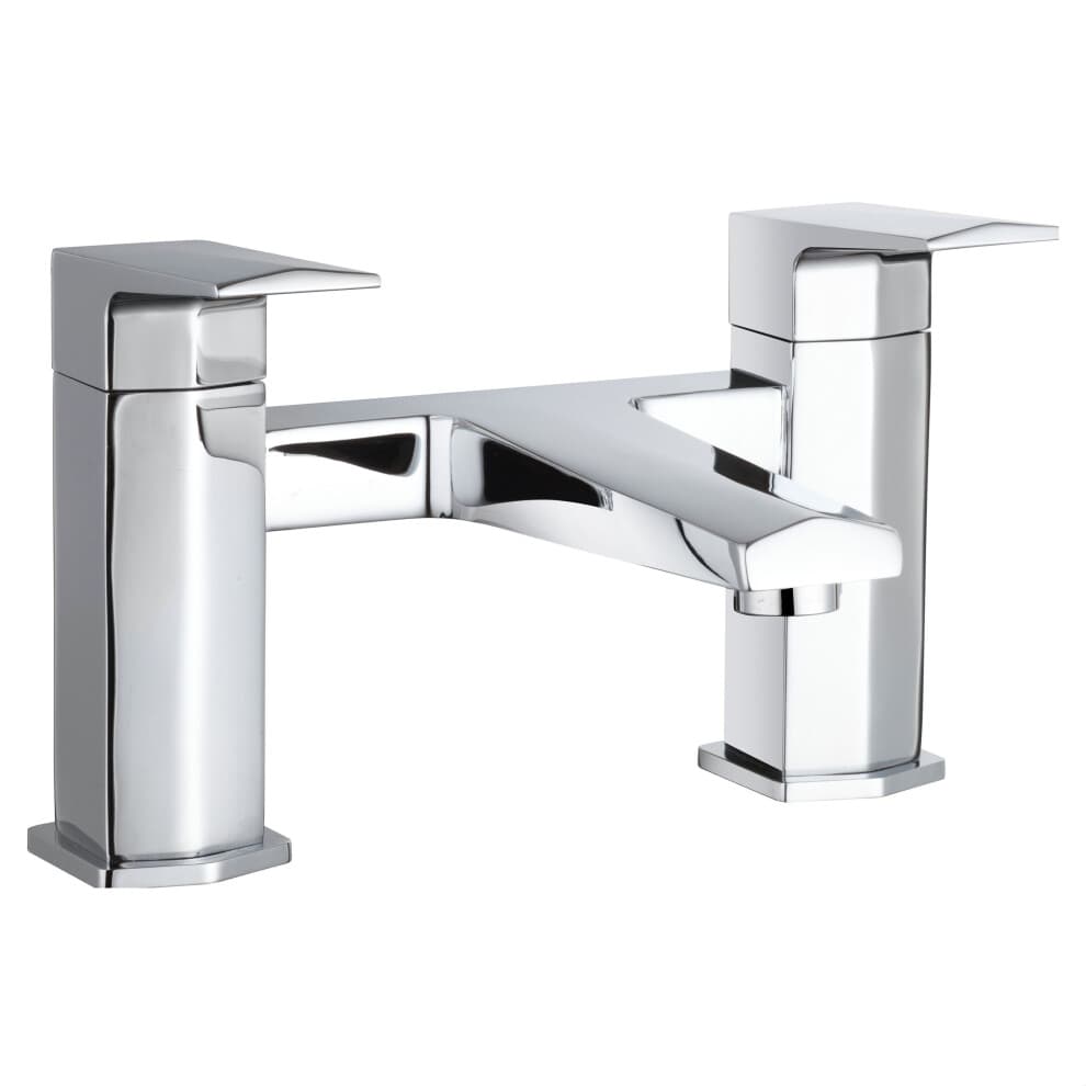 Balterley Swynfen Luxury Square Deck Mounted Bath Filler Tap, Dual Lever Mixer with Waterfall Spout - Chrome Finish