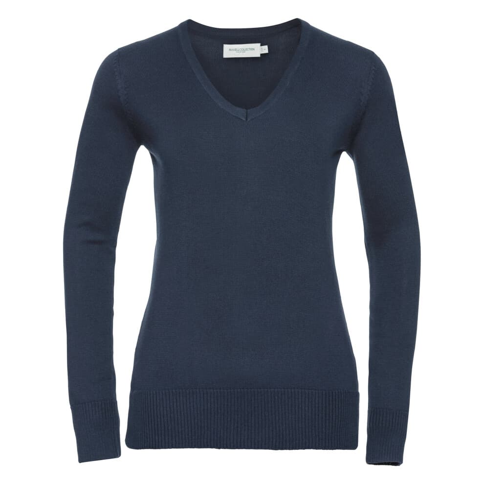 (4XL, French Navy) Russell Collection Ladies/Womens V-Neck Knitted Pullover Sweatshirt
