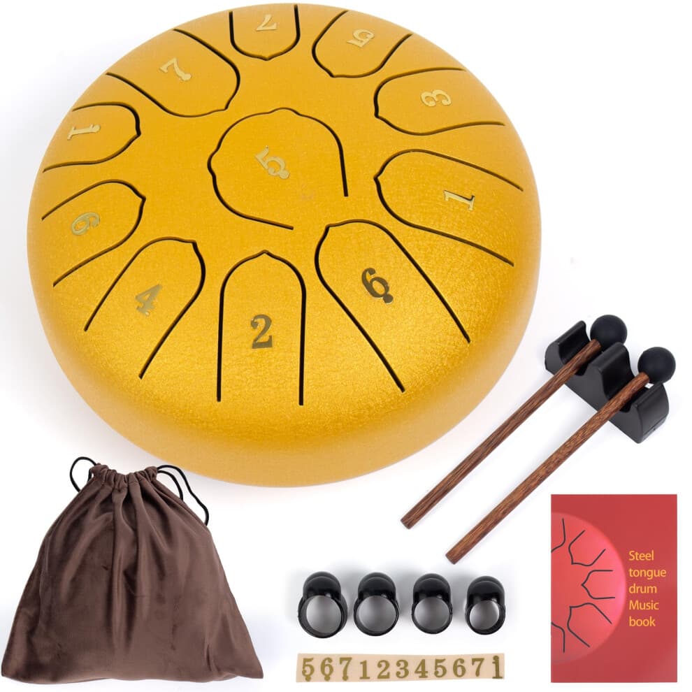 Amkoskr Rain Drum for Outside, 6 Inches 11 Notes Steel Tongue Drum C M