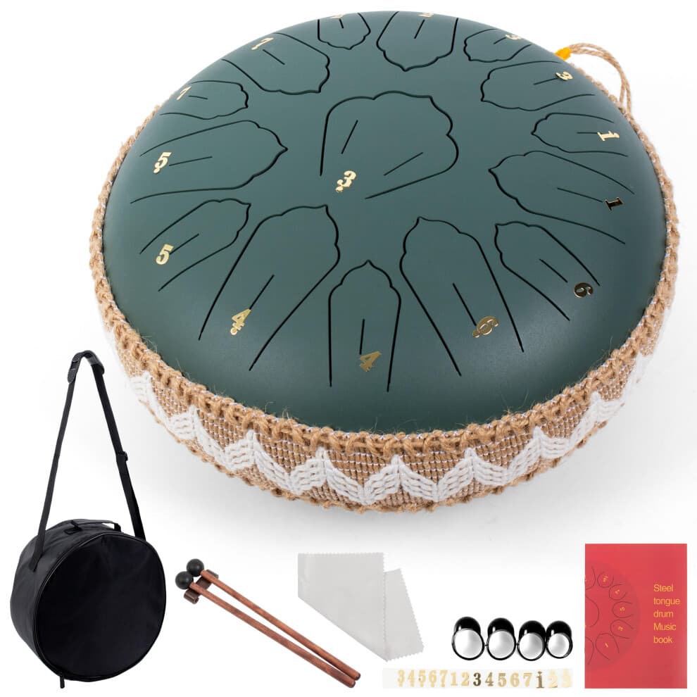 LOMUTY Tongue Drum C Major, 12 Inch 30 cm 15 Note Rain Drum, Steel Ton