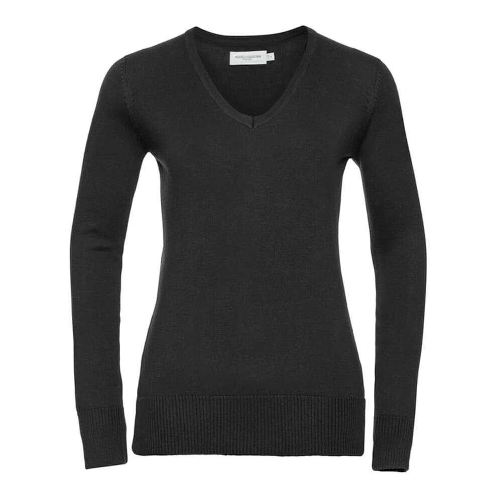 (XS, Black) Russell Collection Ladies/Womens V-Neck Knitted Pullover Sweatshirt