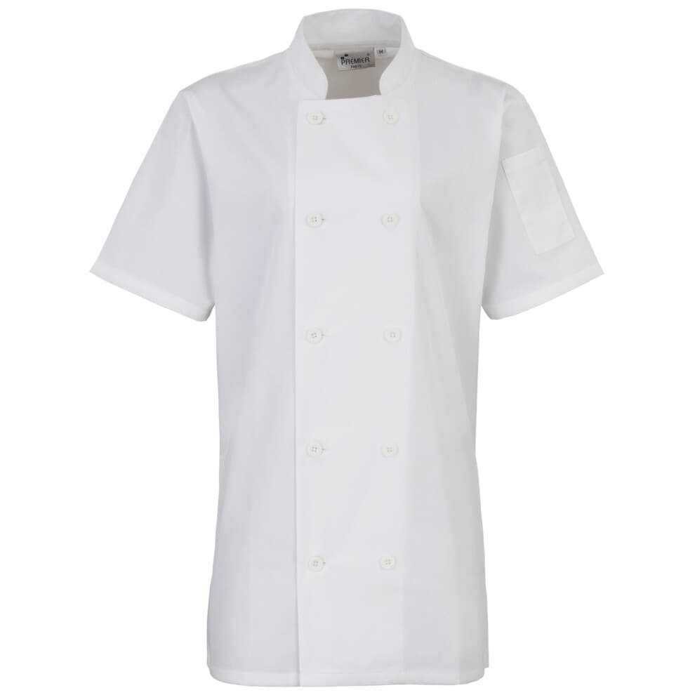 (M, White) Premier Womens/Ladies Short Sleeve Chefs Jacket / Chefswear