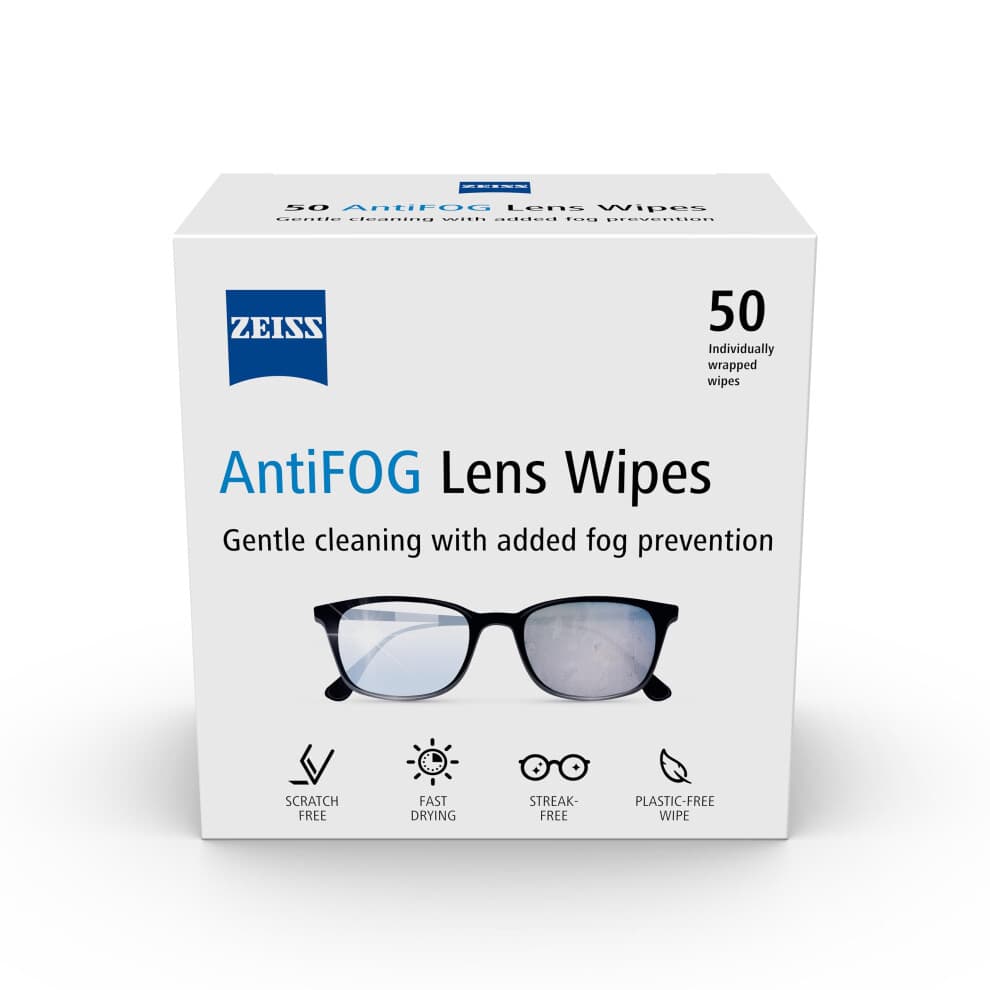 ZEISS AntiFOG Wipes, Lens Cleaner for Glasses, Cameras & Binoculars, Individually Packed Single Use