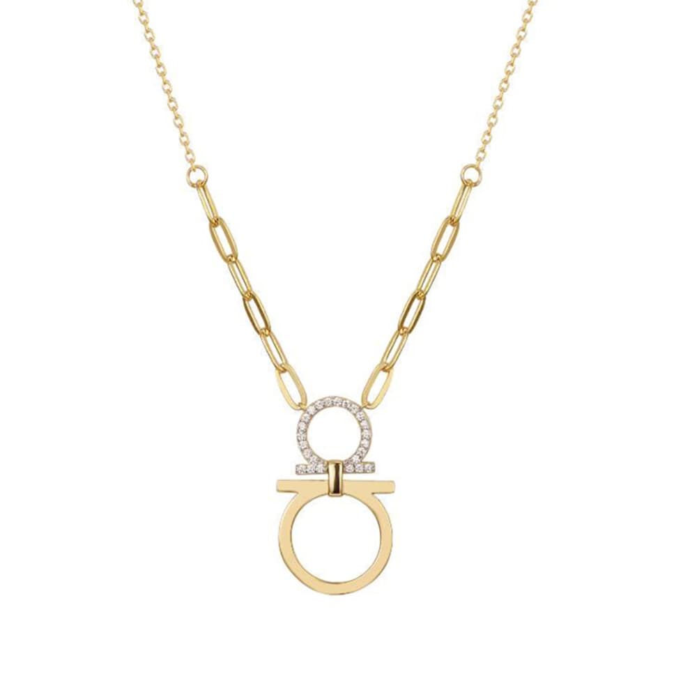Jewelco London Gold-plated Silver White Round Cubic Zirconia Mirrored Omega Symbol Lavalier Necklace, 16.5-18.5" - ANC106-GP