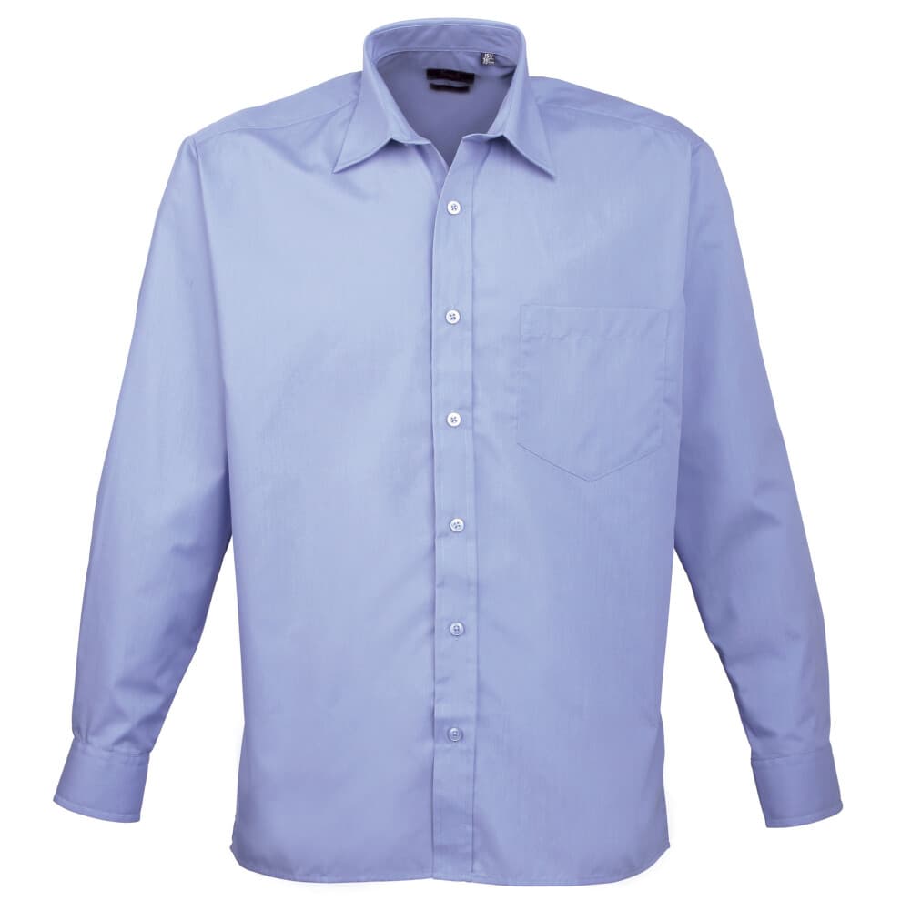 (23, Mid Blue) Premier Mens Premier Poplin Long-Sleeved Formal Shirt