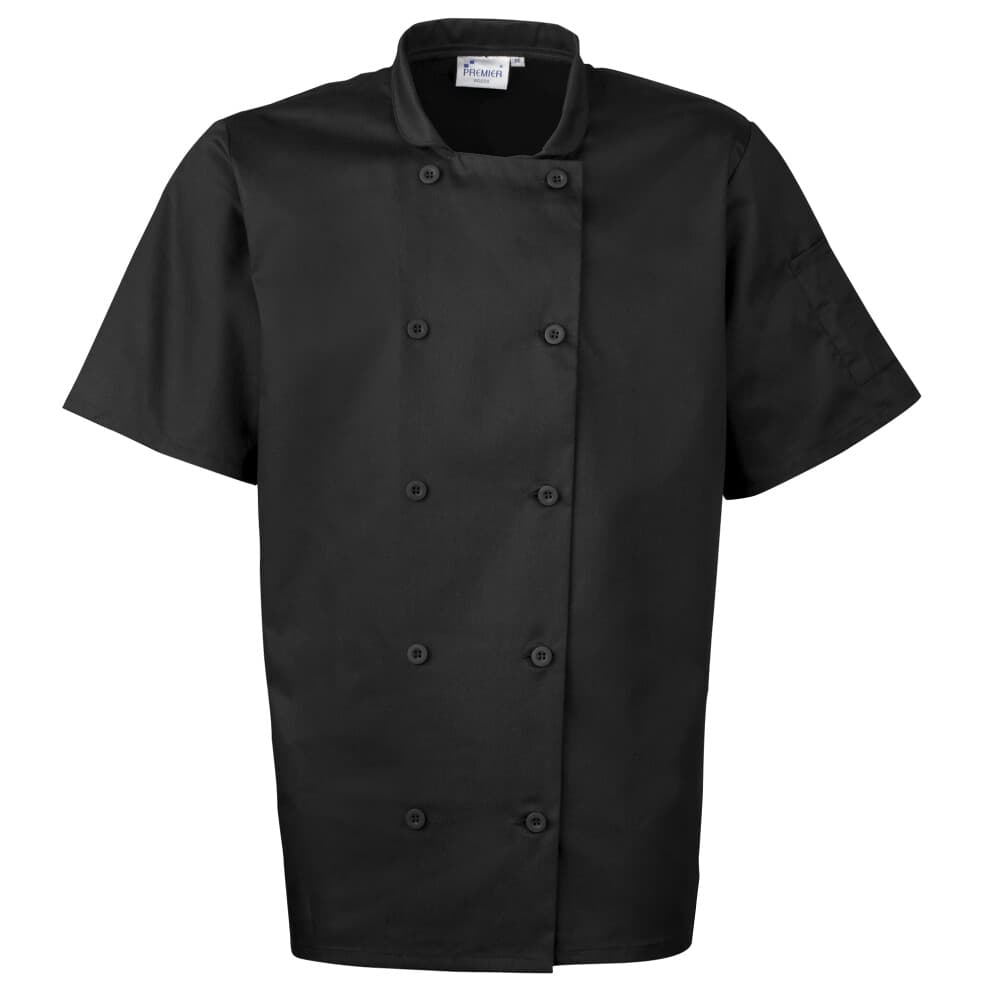 (4XL, Black) Premier Unisex Short Sleeved Chefs Jacket / Workwear (Pack of 2)