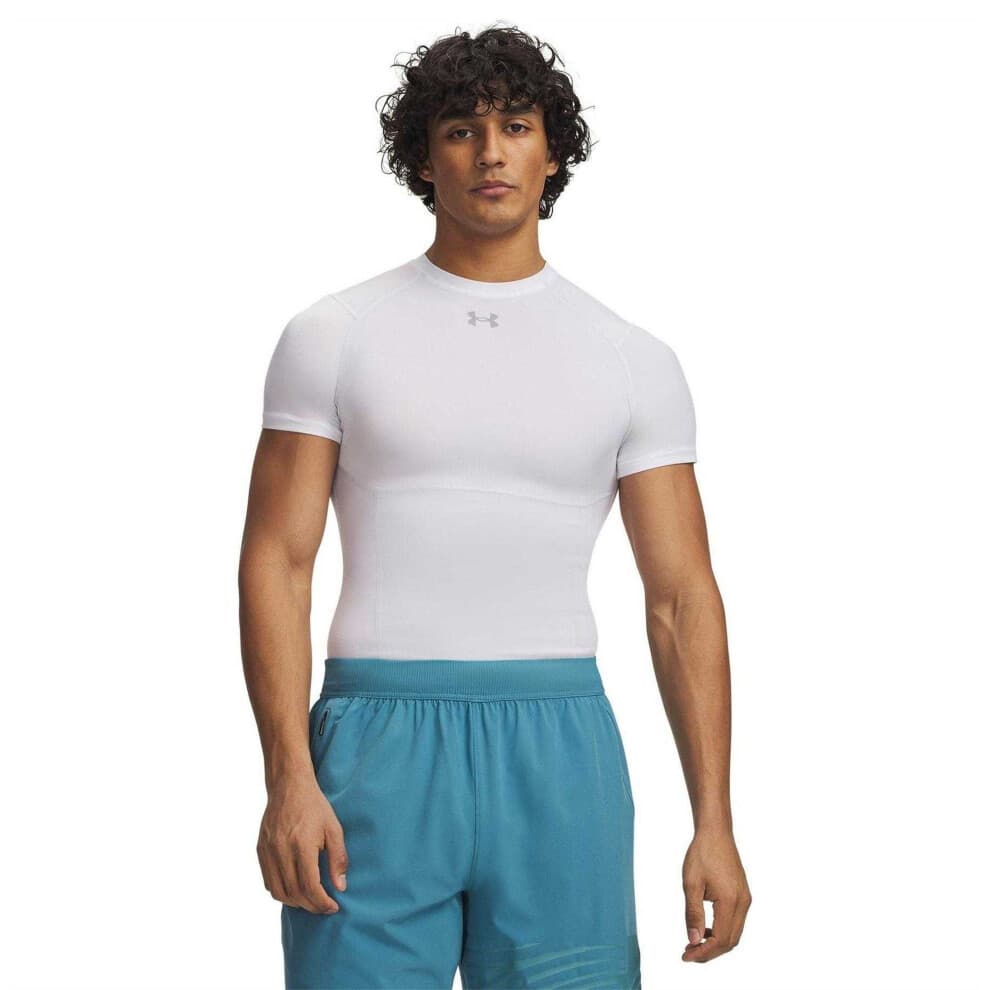 (XL, White) Under Armour Mens HeatGear Compression Base Layer Top