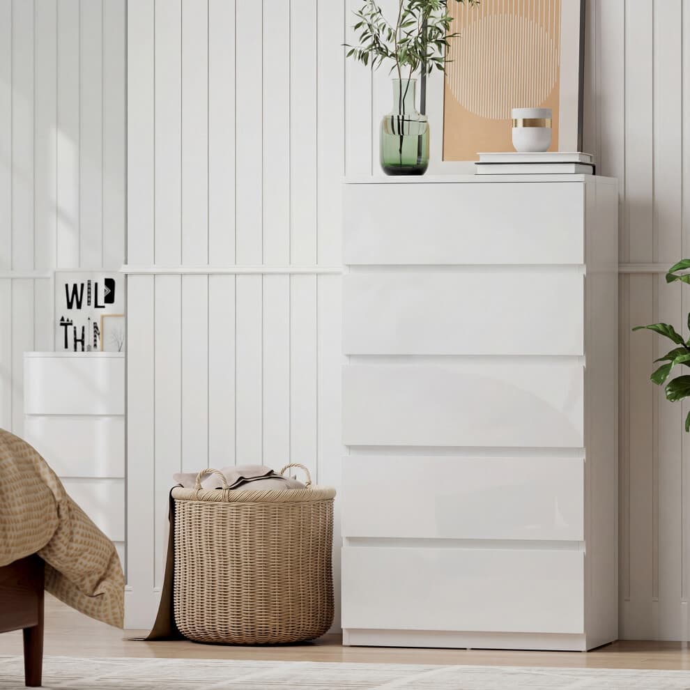 HOMCOM Bedroom Chest of Drawers, 5 Drawers Dresser, Drawer Unit, White