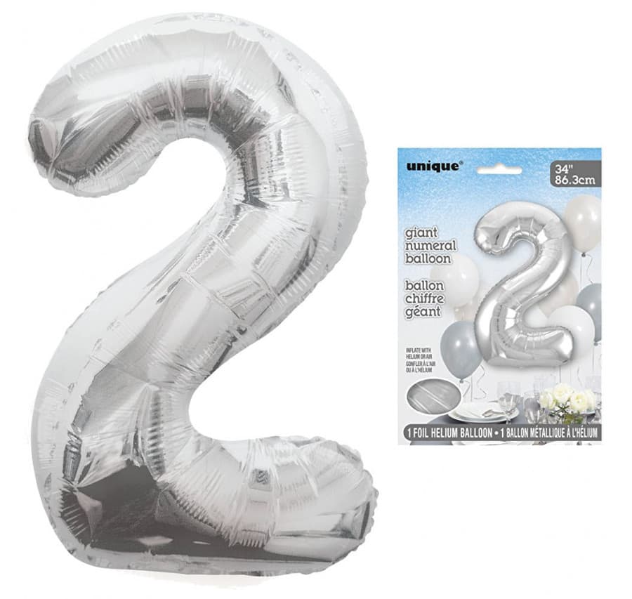 2 - Silver Giant Numeral Balloon