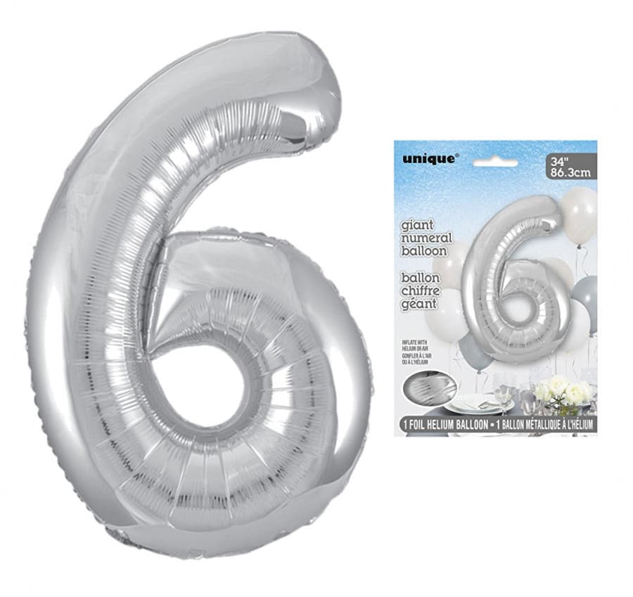 6 - Silver Giant Numeral Balloon