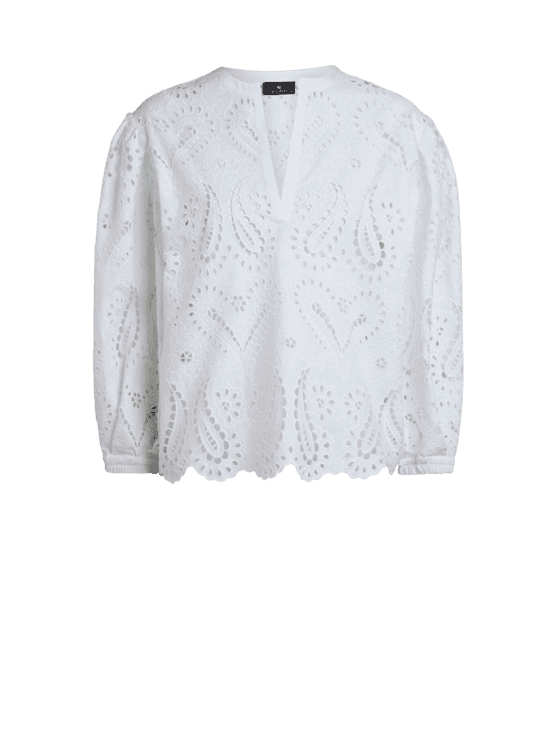 Etro, Broderie Anglaise Lace Blouse With Paisleys And Hearts, Woman, White, Size 44