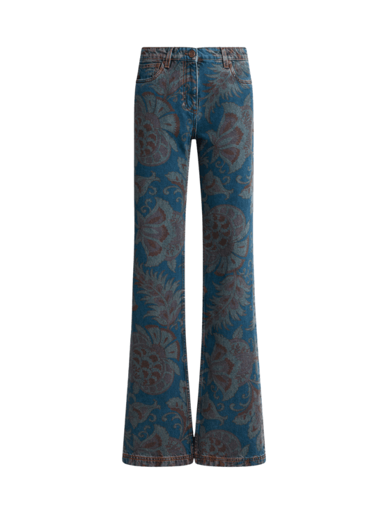 Etro, Flared Jeans With Floral Motif, Woman, Blue, Size 26