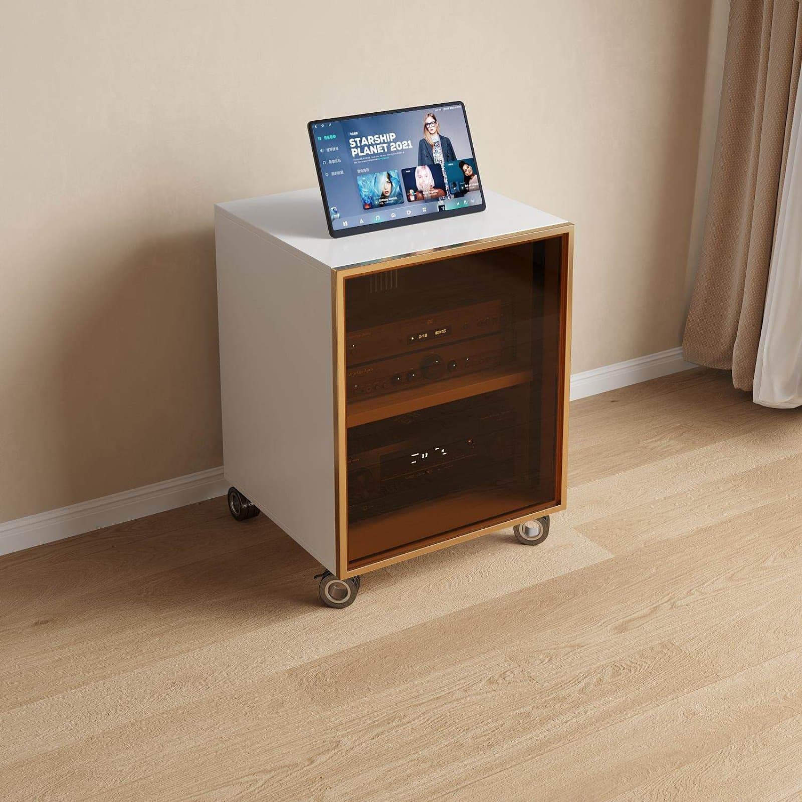AV Component Rack with Wheels Modern Amplifier Stand Cabinet Rolling Media