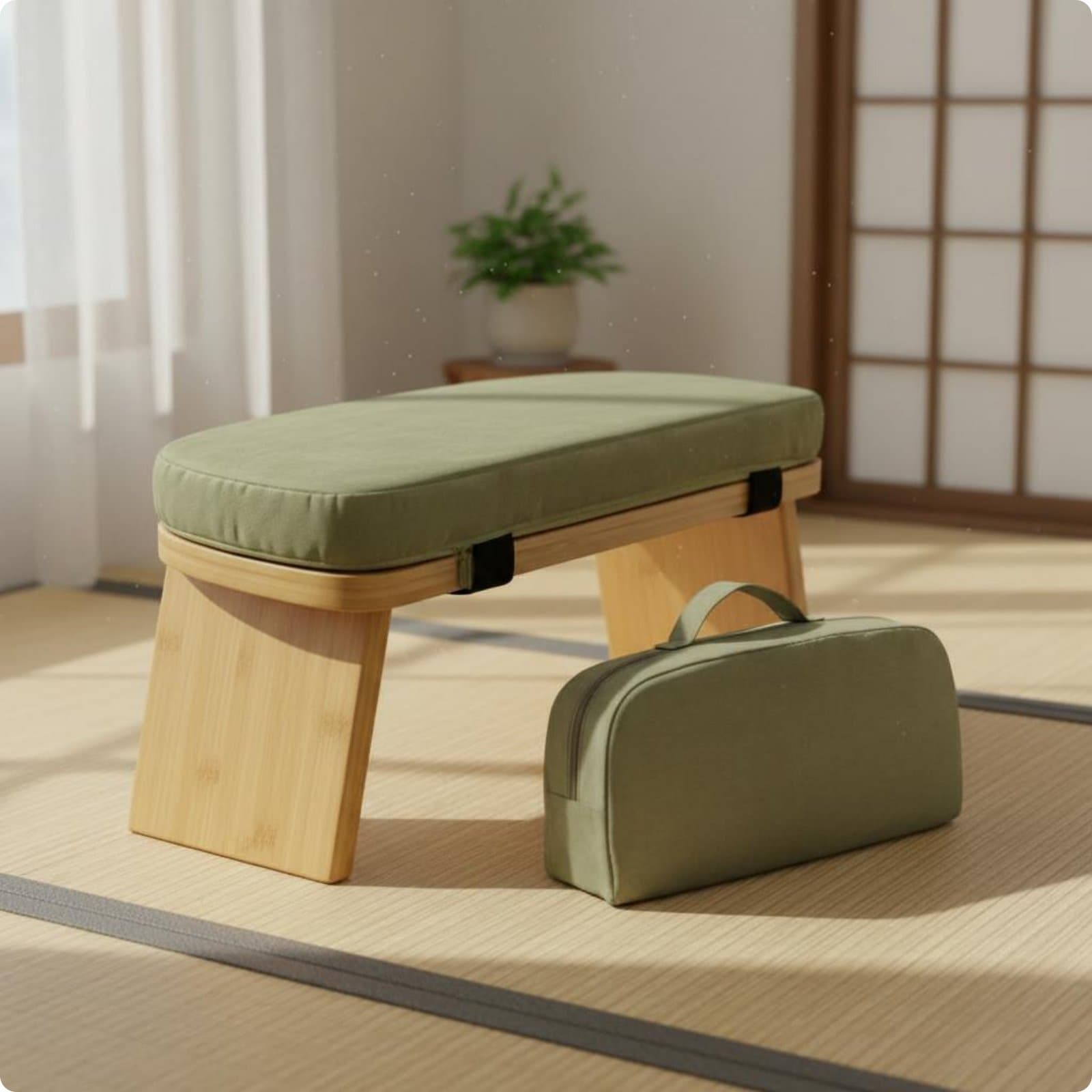 Wooden Kneeling Bench Soft Padded Cushion Bamboo Stretching Stool Ergonomic