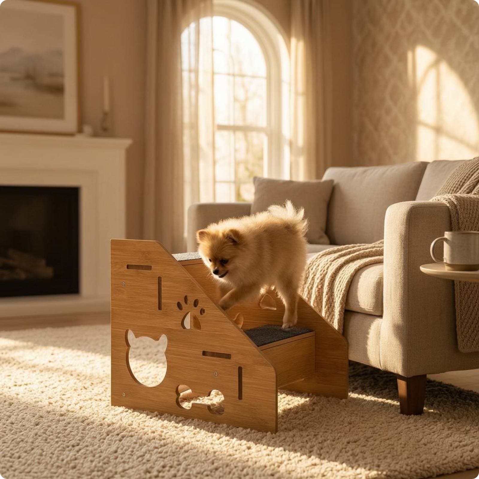 Wooden Pet Stair Ramp Textured Dog Steps Decorative for Bed