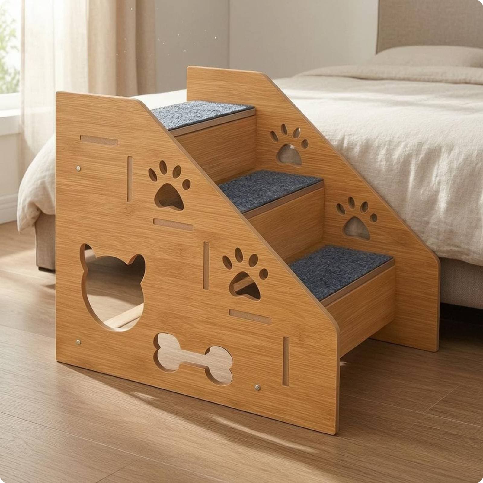 Wooden Pet Stair Ramp Textured Pet Approach Aid Decorative for Sofa