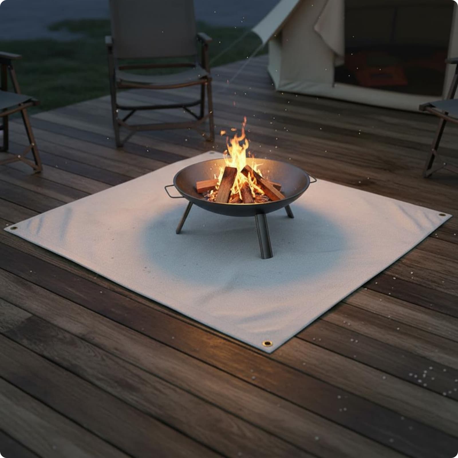 Fire Hearth Mat Reinforced Corners Outdoor Accessory Light Beige