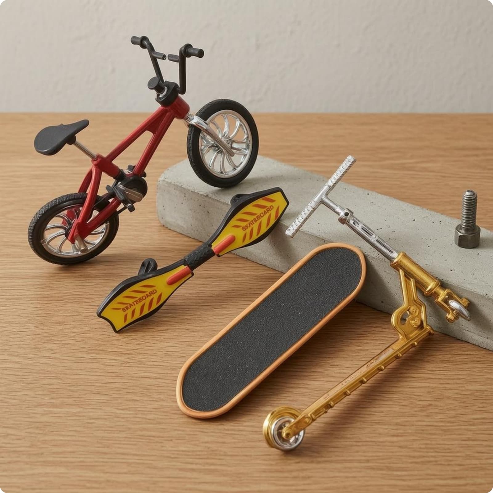 4 Pieces Finger Board Set Assembled Look Mini Scooter Toy Textured