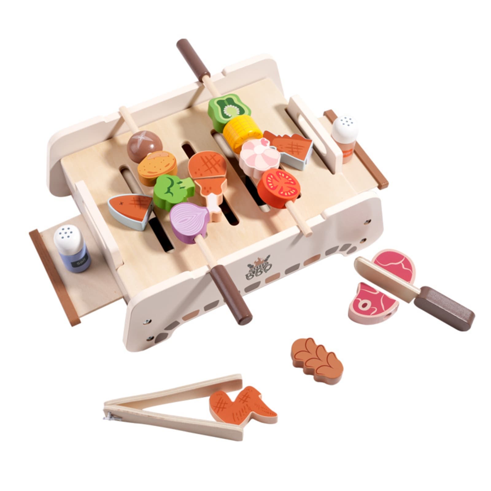 Wooden Role Play Grill Pastel Colors Wooden Barbecue Set Realistic Design
