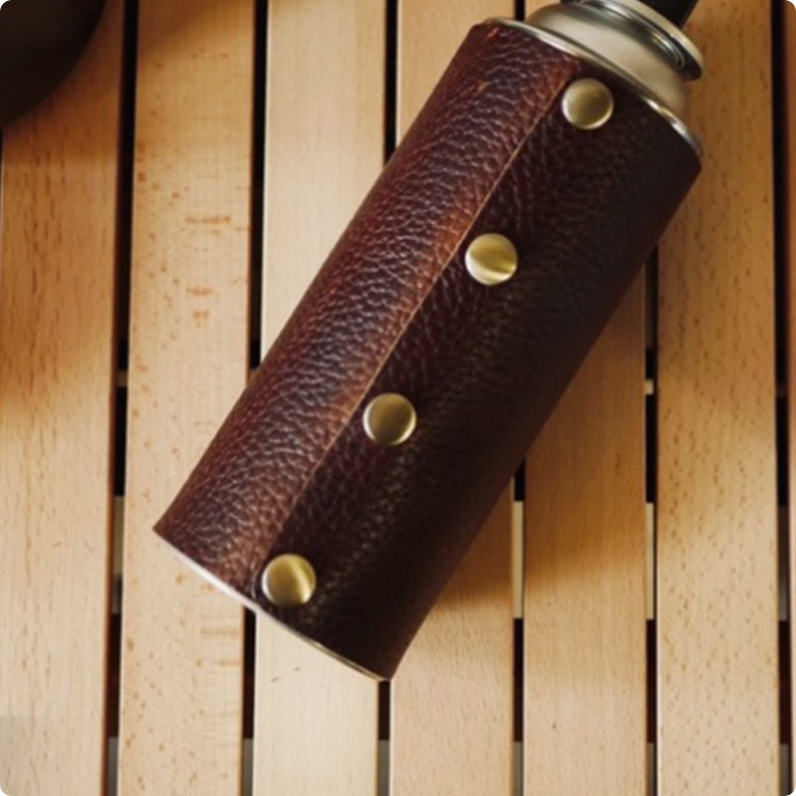 PU Leather Sleeve Cover Snap-Button Closure Cylindrical Canister Protector