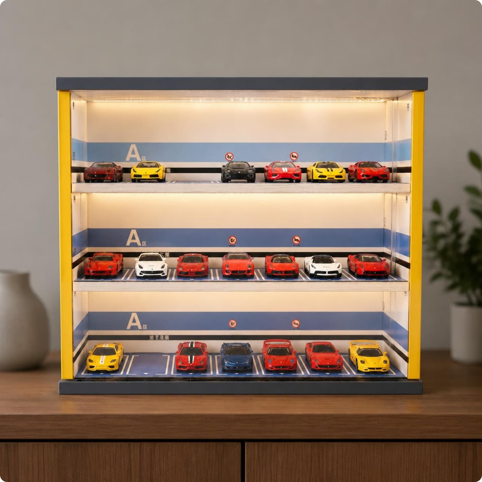 Model Car Display Cabinet 3 Tier Car Model Display Shelf Wood Frame