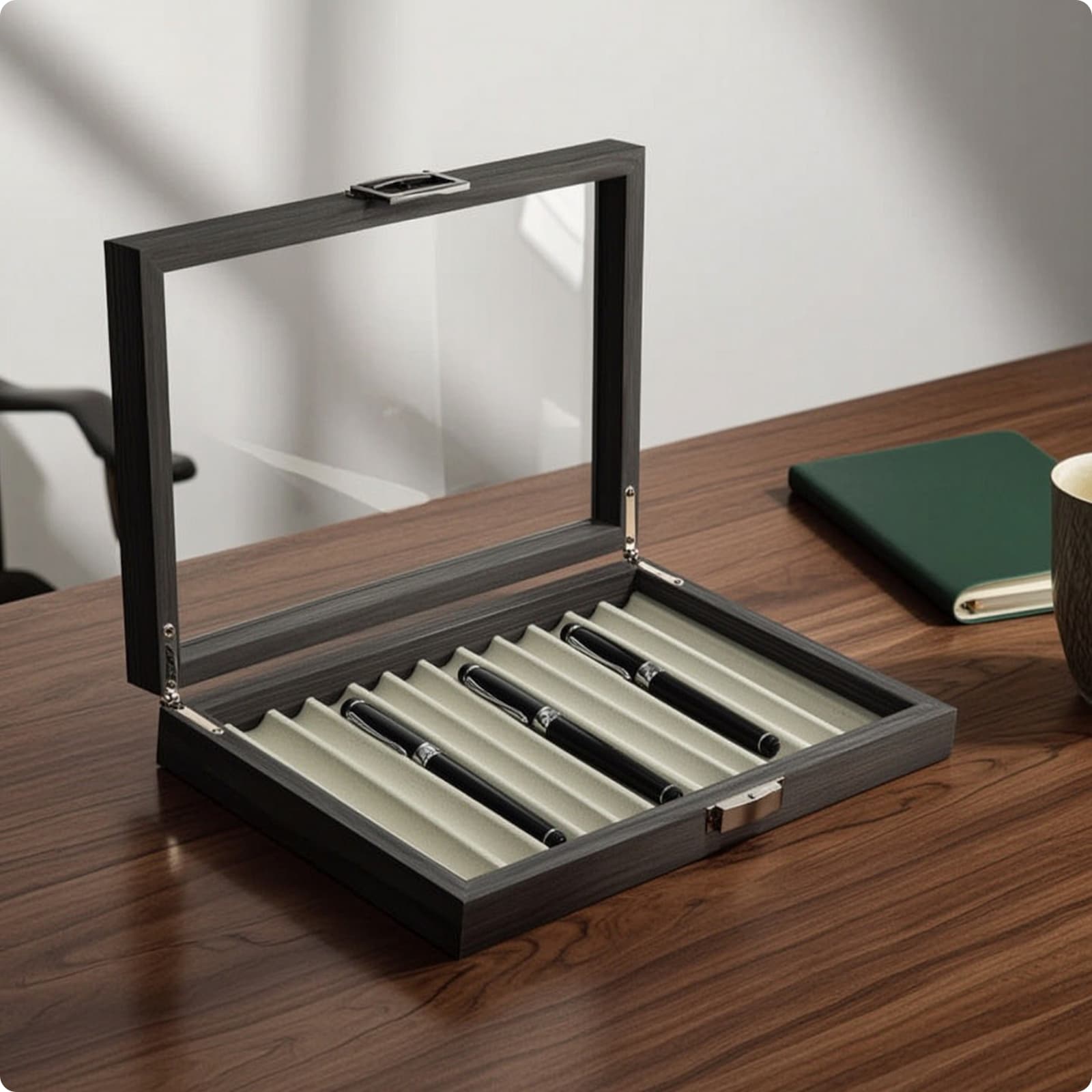 Pen Storage Box with Transparent Lid Hinged Pen Display Box Luxury for Study