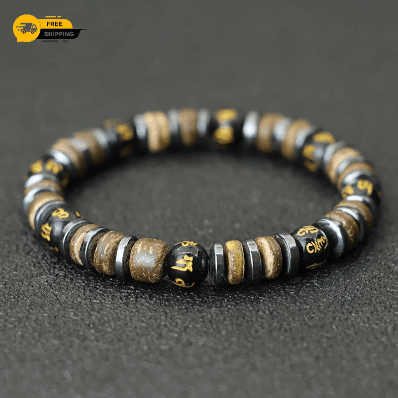 Mens Bracelet Natural Stone Hematite Tiger Eyes Wooden Bracelets
