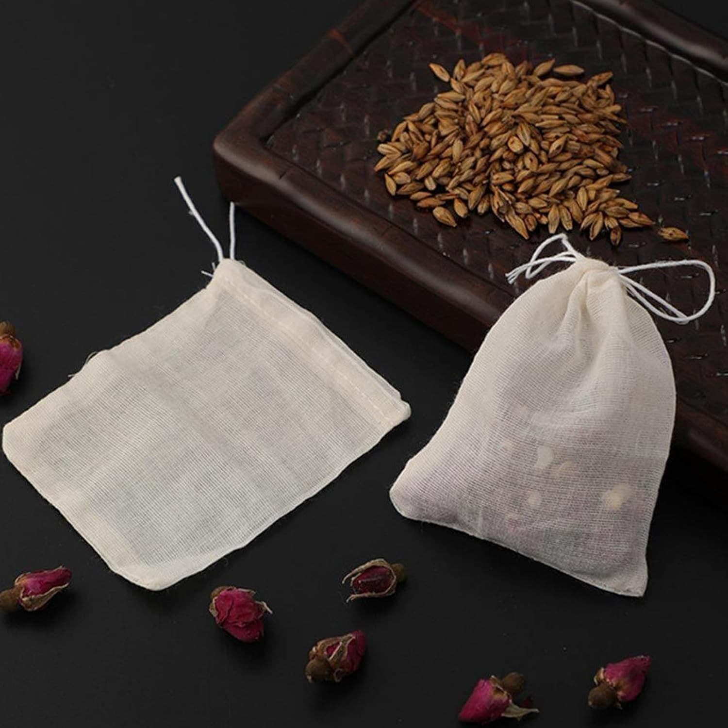 30Pcs Muslin Bags,Cotton Drawstring Reusable Tea Bag,Spice Bags for Cooking,Sna view 2