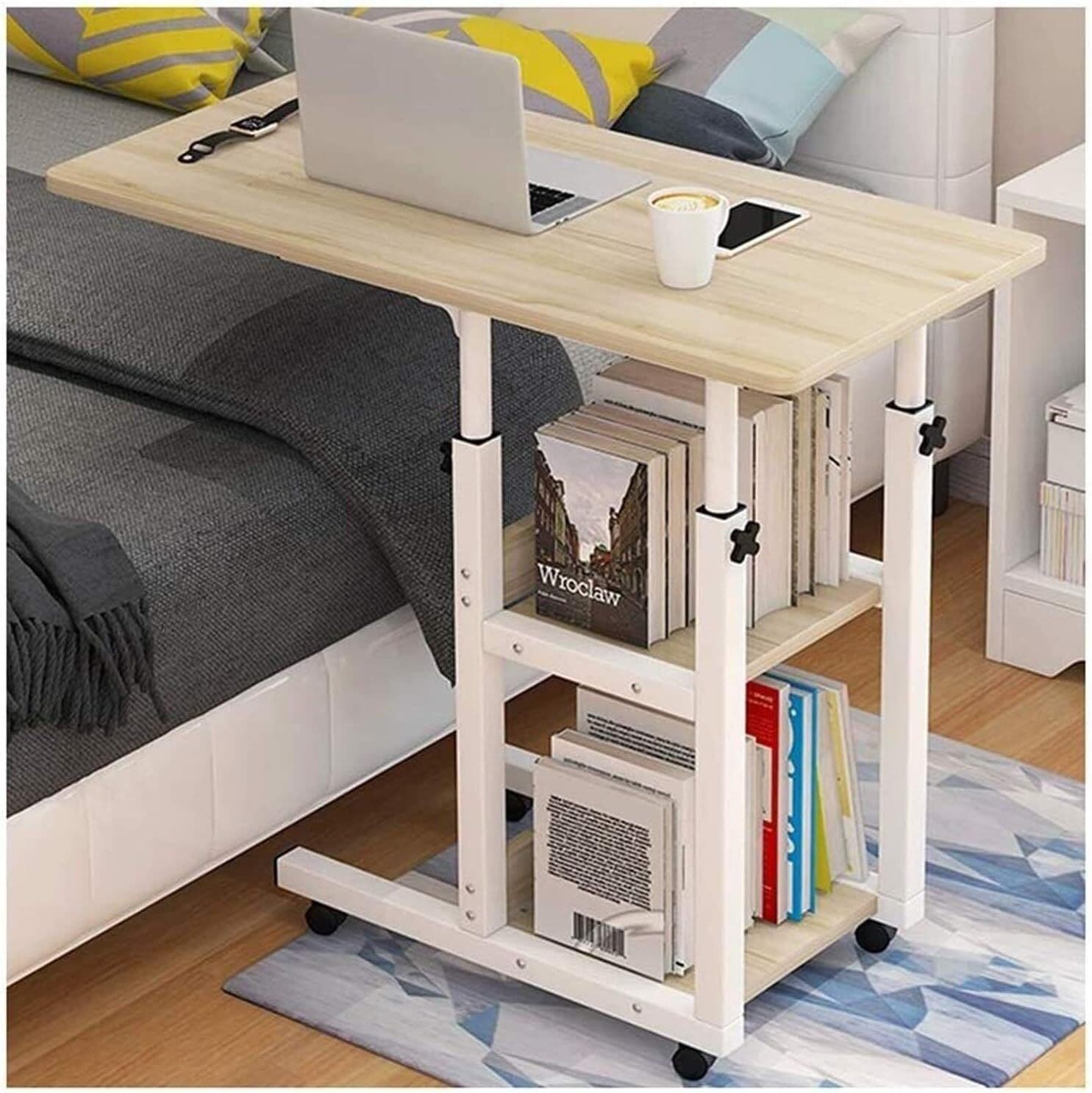 Mobile Over Bed Table Foldable Overbed Height Adjustable Laptop Tray Stand Desks