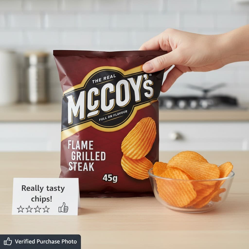 McCoy's Flame Grilled Steak Flavour Potato Crisps 45g | Full-On Flavour Ridge...