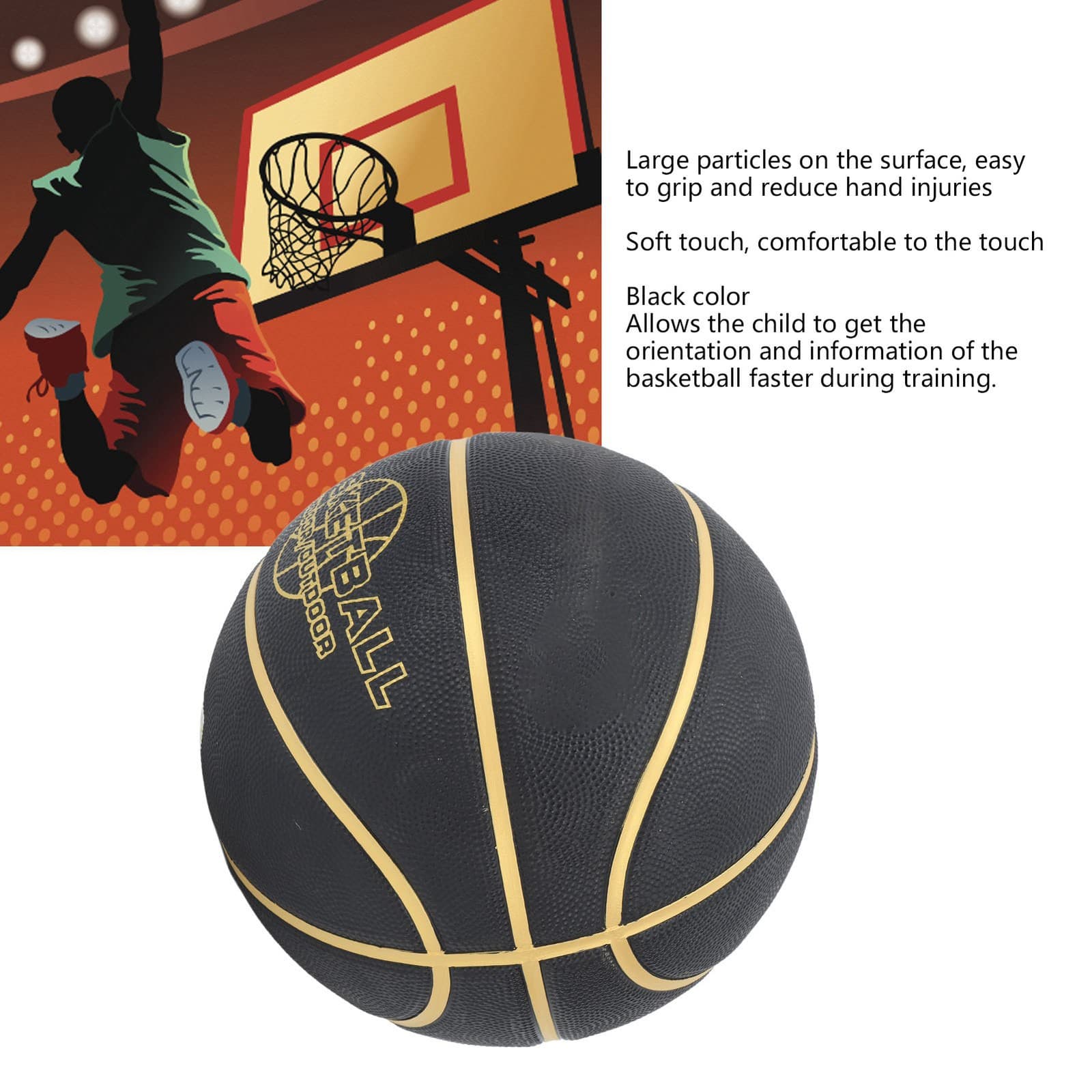 (Size 5Black Basketball Training Wear Resistance Safe Large Particles Easy HE view 2