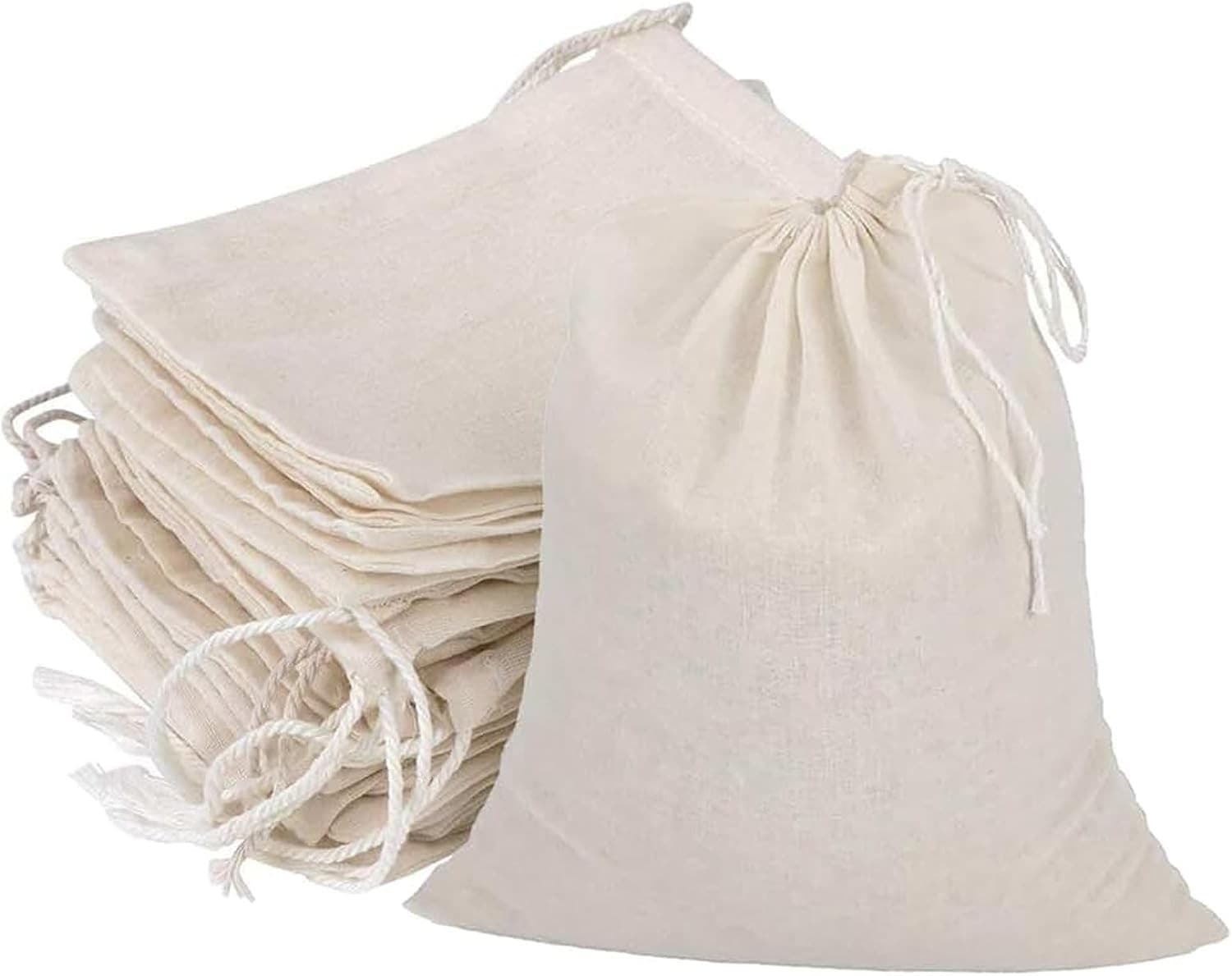 30Pcs Muslin Bags,Cotton Drawstring Reusable Tea Bag,Spice Bags for Cooking,Sna