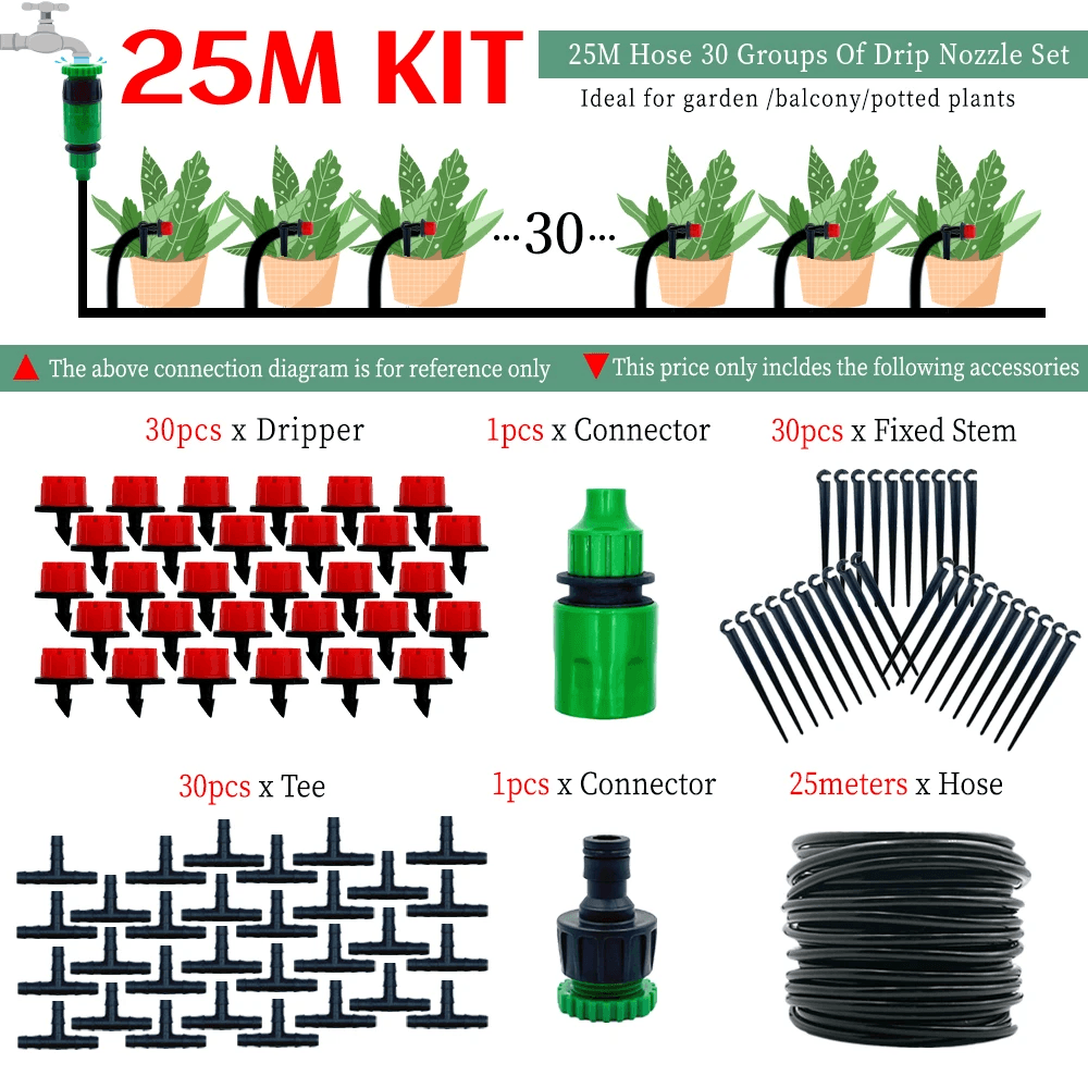 Greenhouse 10M-30M DIY Drip Irrigation System Automatic Watering Garden Hose Mic