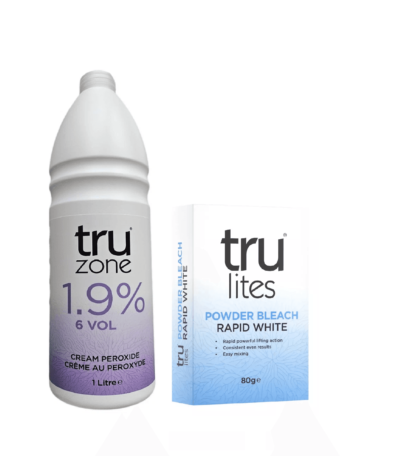 Truzone 1.9% 6vol Cream Peroxide 1L& Trulites Rapid White Powder Hair Bleach 80g