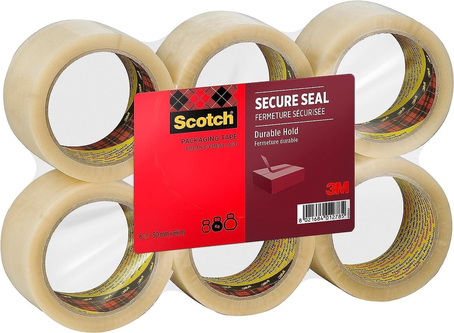 Scotch Secure Seal Packaging Tape Transparent 50 mm x 66 m 6 Rolls/Pack - Ideal