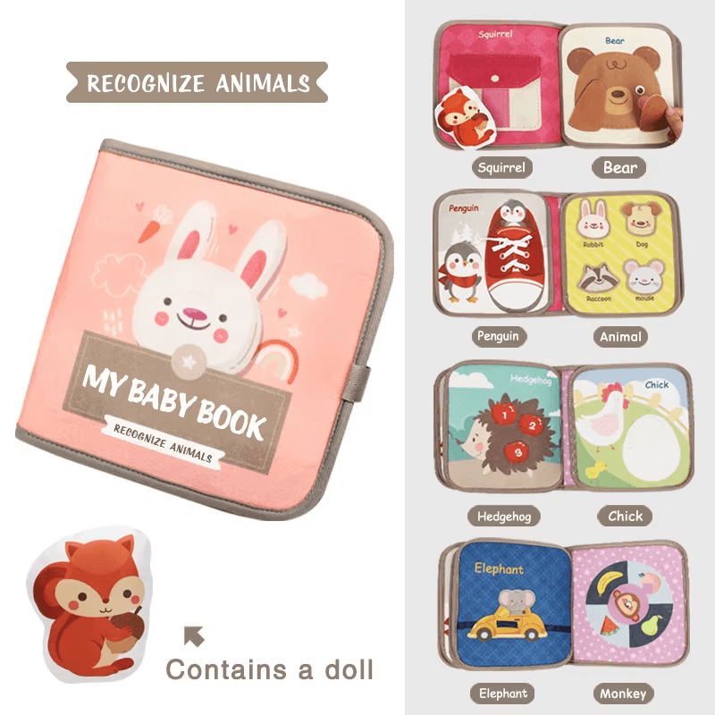 Montessori Busy Book Baby Early Education Book，Puzzle Toy| Animal Cognitive Fabr