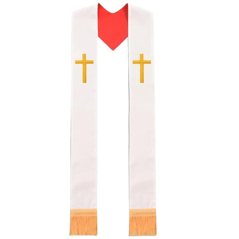 Elegant Religious Stole Polyester Feature Artistic Embroidery and Tassels Accent