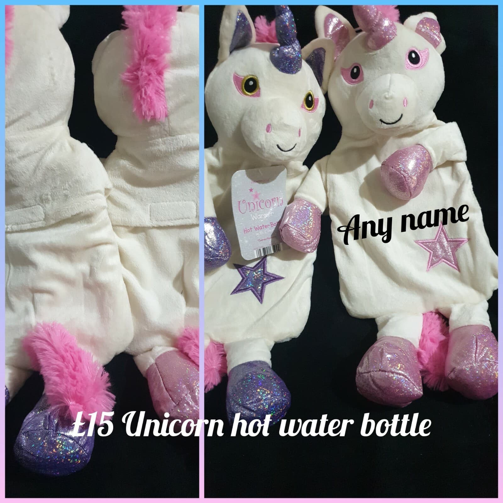 Personalised Unicorn hot water bottle with any name Christmas Gift